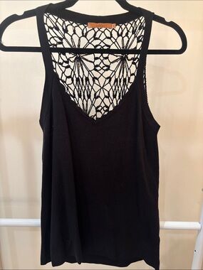 Belldini Black Tank Top with Crochet Lace Back Detail